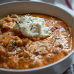 lasagna soup in white bowl