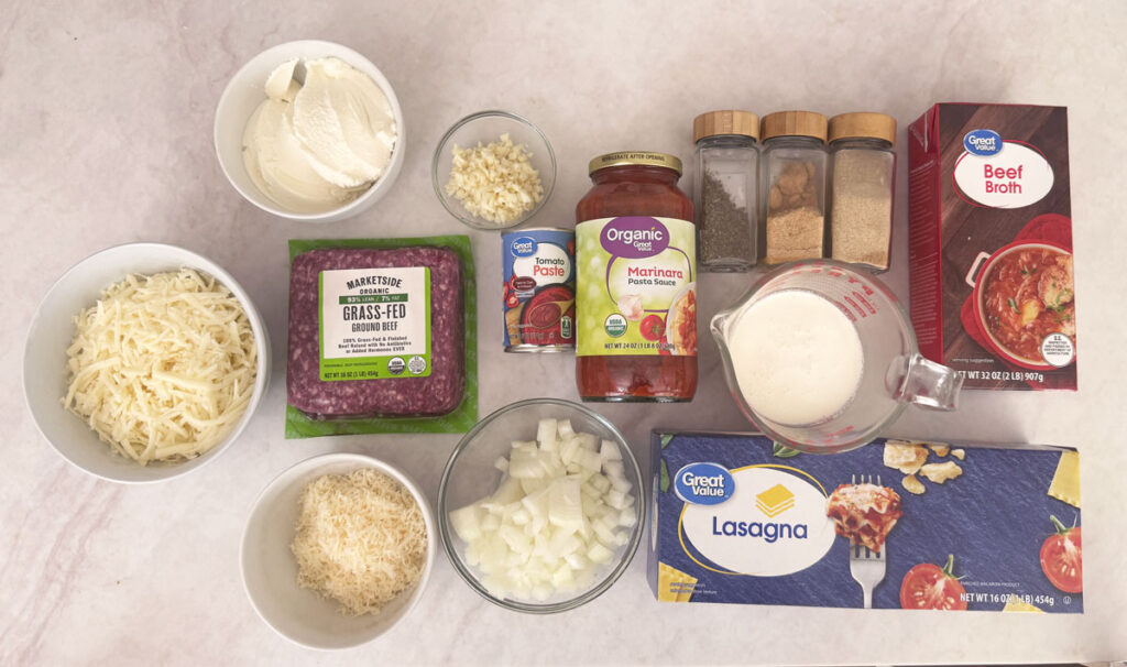 lasagna soup ingredients on countertop